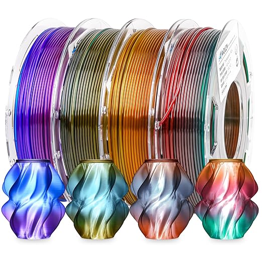 AMOLEN 3D Printer Filament Bundle, PLA Filament 1.75mm Transparent Multicolor, with Light Transmission Feature,Blue Purple,Yellow Green Purple,Blue Brown,Orange Grey,200g x 4 Spools