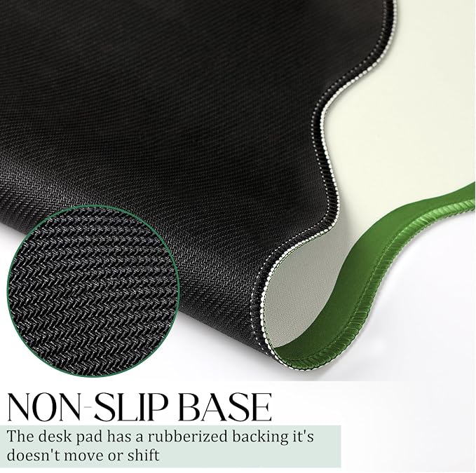 Hahafelt Scalloped Desk Mat Waterproof,Green,31.5 X 15.8 Inches | Coquette Preppy Style for School Office Makeup Vanity, Nonslip Gaming Desktop Protector with Scalloped Stitched Edge Mat