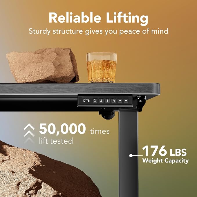 HUANUO 55x28 Inch Electric Standing Desk, Height Adjustable, Grey | 176 Lbs Capacity, Smooth Home Office Desk, 4 Memory Presets & Headphone Hooks, 28.3–46.5 Inch Height Range, Easy to assemble