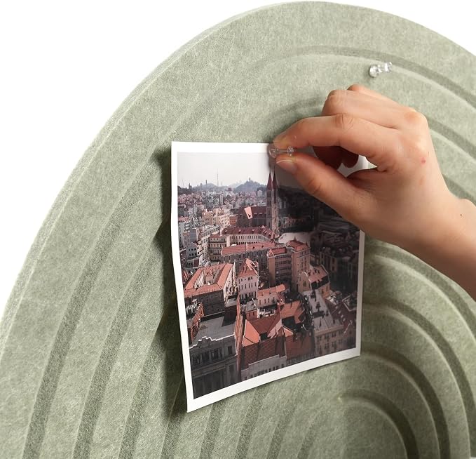 Large Arched Felt Bulletin Board, Sage Green Stylish Sized 36" x 24" Cork Board Alternative with Grooved Pin Board for Office & Wall, 3 Foldable Customizable Adhesive Tiles with Pins for Photo Display
