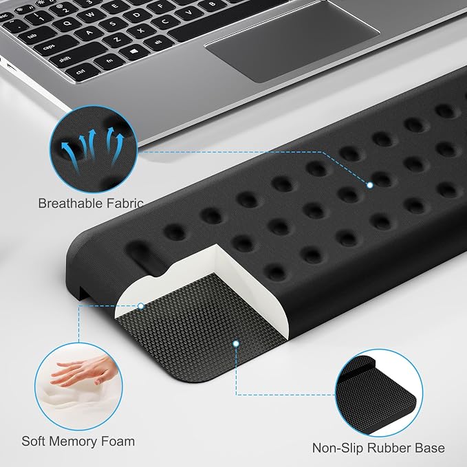 Leolee L-Shaped Desk Long Wrist Rest Elbow 60CM, Black Arm Rest for Desk | Memory Foam, Non-Slip Base, Ergonomic Desk Edge Cushion, Wrist Support for Computer Keyboard, Typing, Office, Home