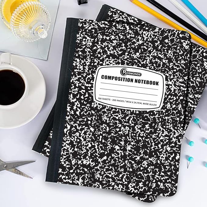 50 Pack Composition Notebooks Bulk Wide Ruled, Black Marble | Bulk Office Notebooks, 200 Pages (100 Sheets), 9-3/4 x 7-1/2, Hard Cover, Bulk Notebooks for Office & School Supplies