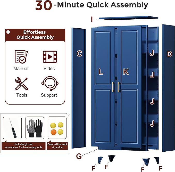 75" Kitchen Pantry Cabinet, Metal Storage Cabinets with 2 Doors | Kitchen Cabinet with 5 Adjustable Shelves, Tall Food Pantry Storage Cabinet, Cupboard for Kitchen, Dining Room, Living Room