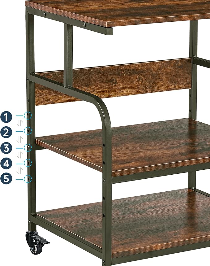 Fannova Large Printer Stand Table with Height Adjustable Storage Shelf | 23.6"x18.9"x30", Metal Frame, Industrial Wheels, 3 Tier Rolling 3D Printer Cart for Home Office Organization, Rustic Brown