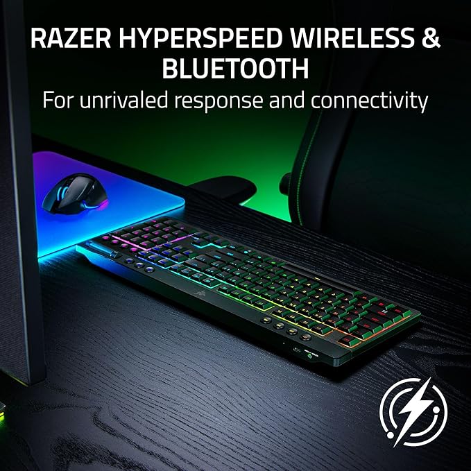 Razer BlackWidow V4 Low Profile HyperSpeed Wireless Gaming Keyboard: Green Mechanical Switches - 2.4GHz Wireless & Bluetooth - Multi-Function Roller - 11 Control Buttons - Long Battery Life
