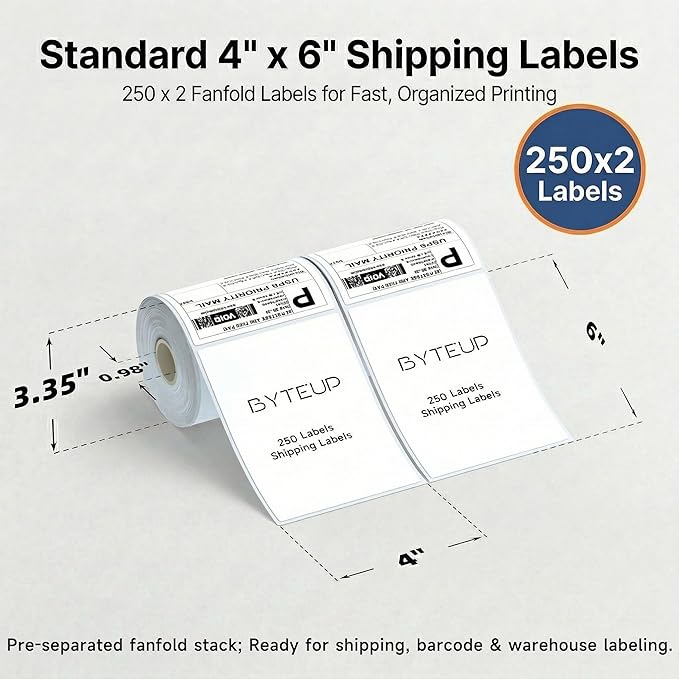 4x6 Direct Thermal Shipping Labels, 2 * 250 Sheets/Roll Barcode & Shipping Label Paper, Permanent Adhesive, Smudge Resistant, Compatible with Most Direct Thermal Printers (Not for Laser/Inkjet/Dymo)