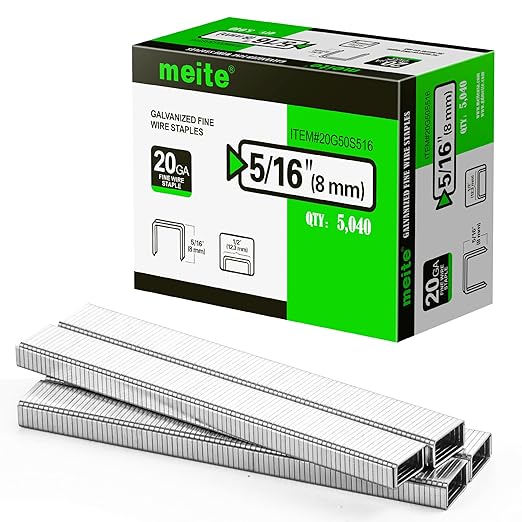 meite 20 Gauge Galvanized Upholstery Staples, 1/2-Inch (12.3 mm) Crown with 5/16-Inch Length, Heavy Duty for Construction, Furniture, Crafts & DIY Projects (5 Boxes)