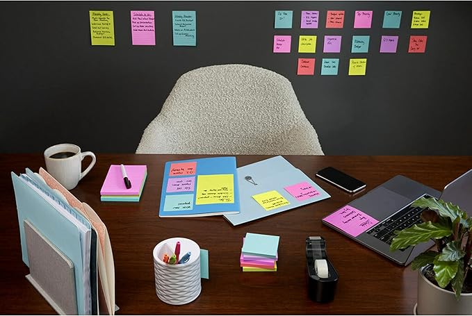 Post-it Super Sticky Notes, 3x3 in, 24 Pads/Pack, 70 Sheets/Pad, Amazon Exclusive Bright Color Collection, Aqua Splash, Acid Lime, Tropical Pink and Iris Infusion (Pack of 8)