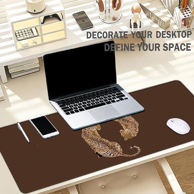 Cheetah Print Desk Mat, Brown Leopard Mouse Pad 31.5x11.8 | Leopard Desk Mat, Cheetah Office Decor, Preppy Desk Mat, Cheetah Large Gaming Mats, Brown Office Decor, Leopard Desk Decor