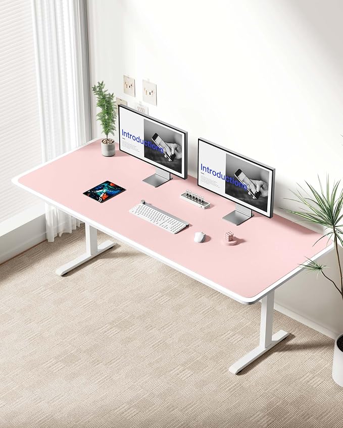 YSAGi Leather Desk Protector, Office Mat, Large Mouse Mat, Non-Slip PU Leather Blotter, Laptop Desk Mat, Waterproof Writing Pad for Office and Home(Light Pink, 63" x 24")