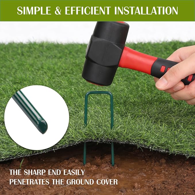 Whonline 75 Pack Green Landscape Staples, 4 Inch Garden Stakes Galvanized | Ground Staples U Pins Yard Stakes for Landscape Fabric, Lawn, Sod, Turf, Irrigation Pipeline Hose, Outdoor Decorations