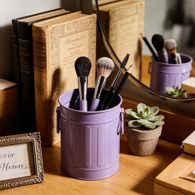 9 Pack Metal Pen Holder, Mini Pencil Bucket with Handle, Desktop Pencil Cup Makeup Brush Organizer, Desk Colorful Small Pails, Stationary Supplies Container for Office Classroom School Crafts