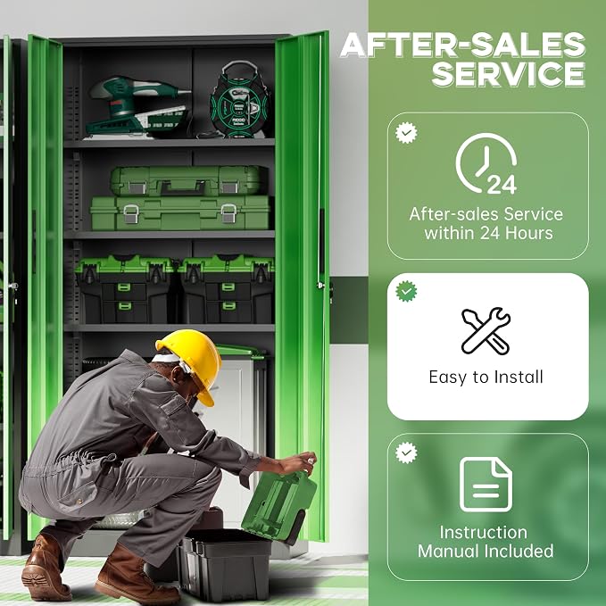 Metal Storage Cabinet,72" Steel Lockable File Cabinet with Locking Doors and Adjustable Shelves,Locking Tool Cabinets for Office,Home,Garage,Gym,School (Black Green)