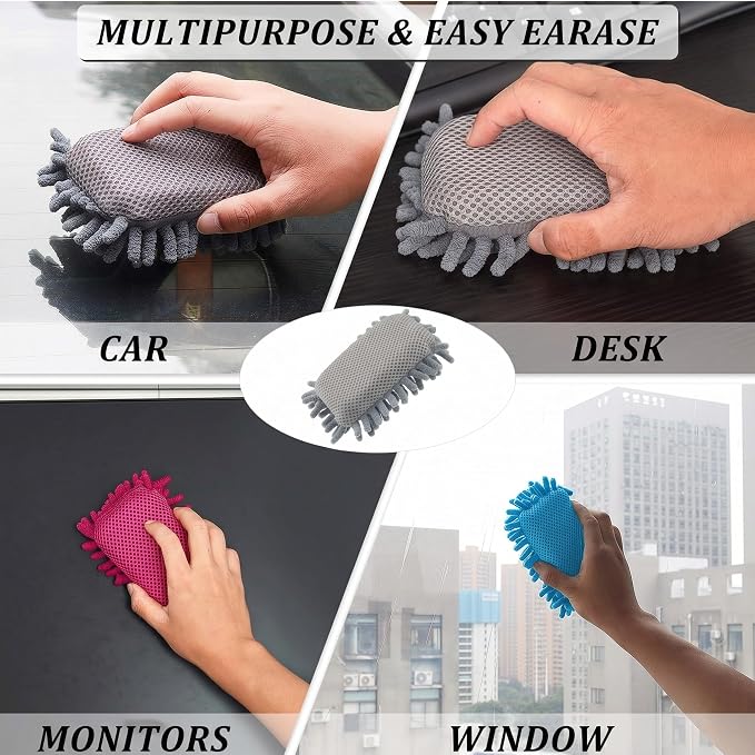 Zonon 4 Pcs 5" x 3" Dry Erase Eraser, Gray, Blue and Pink | Microfiber Shag Washable Whiteboard Erasers for Markers and Chalk, Reusable Board Cleaners, Classroom Office Home Use