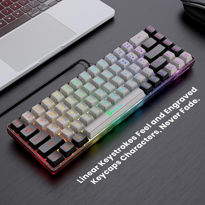 65% Gaming Keyboard, Wired Backlit Mini Keyboard, Ultra-Compact Anti-Ghosting No-Conflict 68 Keys Membrane Gaming Wired Keyboard for PC Laptop Windows Gamer