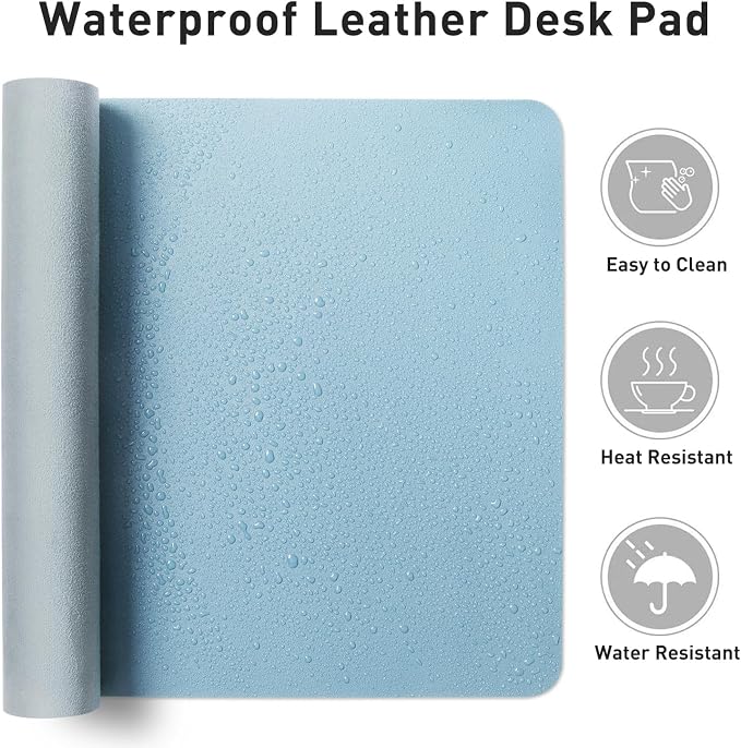 Aothia Faux Leather Desk Mat for Keyboard & Mouse (Sky Blue, 23.6" x 13.7") | Large desk mat for keyboard, mouse and laptop, creating a clean, organized workspace for work, study and everyday use