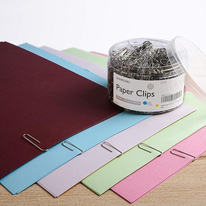 650 PCS Paper Clips Assorted Sizes, Small Medium and Large (1.1", 1.3" & 2"), Paperclips for Office, School, Home Supplies-Silver | (1.1", 1.3" & 2"), Paperclips for Office, School, Home Supplies-Silver