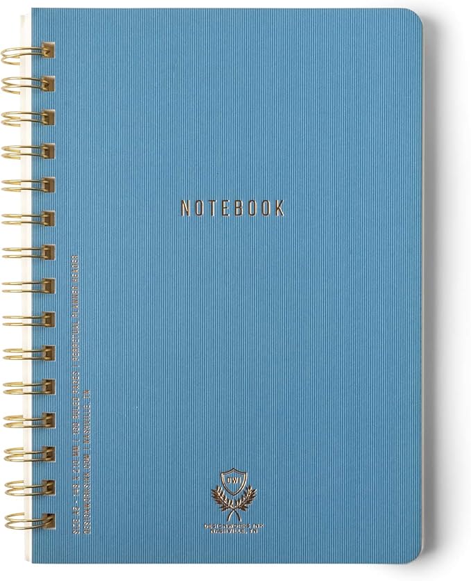 DesignWorks Ink Textured Paper Twin Wire Notebook, Daily Planner & Soft Cover Writing Journal, 160 Lined Perforated Pages, Small Spiral Notebook for Work & Journaling, 6 x 8.25 in, Classic Blue