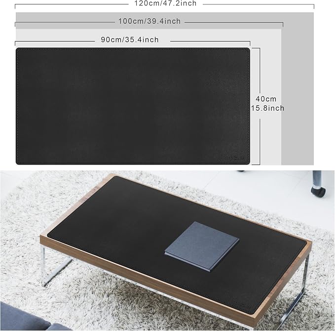 Mydours 36" x 16" XL Large Desk Mat - PU Leather Full Desk Mouse Pad, Black | Extended PU Leather Surfaces Desk Pad for Home Office - Gaming Mouse Pad for Keyboard Laptop Computer
