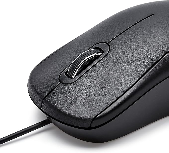 Amazon Basics 3-Button USB Wired Mouse with Precision Scroll Wheel, 1000 DPI, Ergonomic Grip, Plug and Play, 6-foot Cable, Black