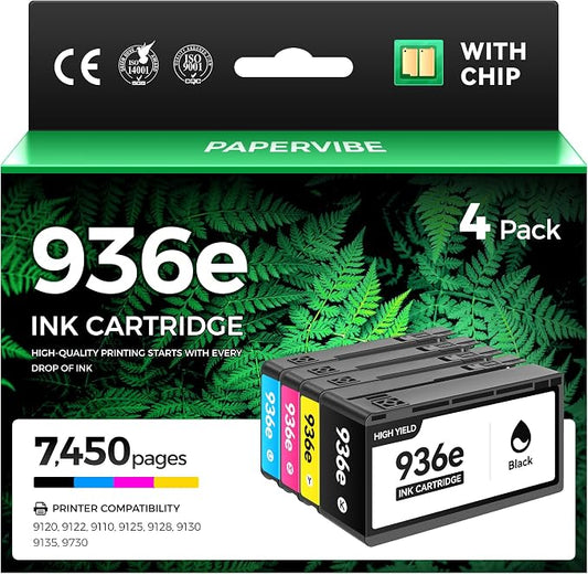 936e 936XL Ink Cartridge 4-Pack High Yield with Chip Compatible for HP 936 936e 936XL Ink Work with HP OfficeJet Pro 9110b 9120e 9122e 9125e 9128e 9130b 9135e 9730e Printers Black Cyan Magenta Yellow