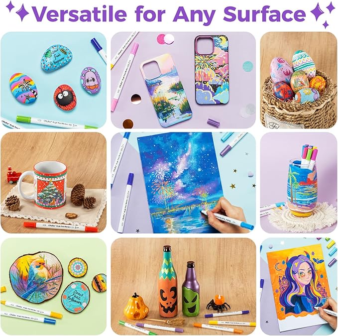 Ohuhu Acrylic Paint Markers Dual Tips: 36 Colors Brush & Fine Paint Pens High Opacity Acrylic Markers Waterproof Lightfast for Rock Painting 3D Prints Egg Wood Glass Ceramic DIY Crafts - Akaka