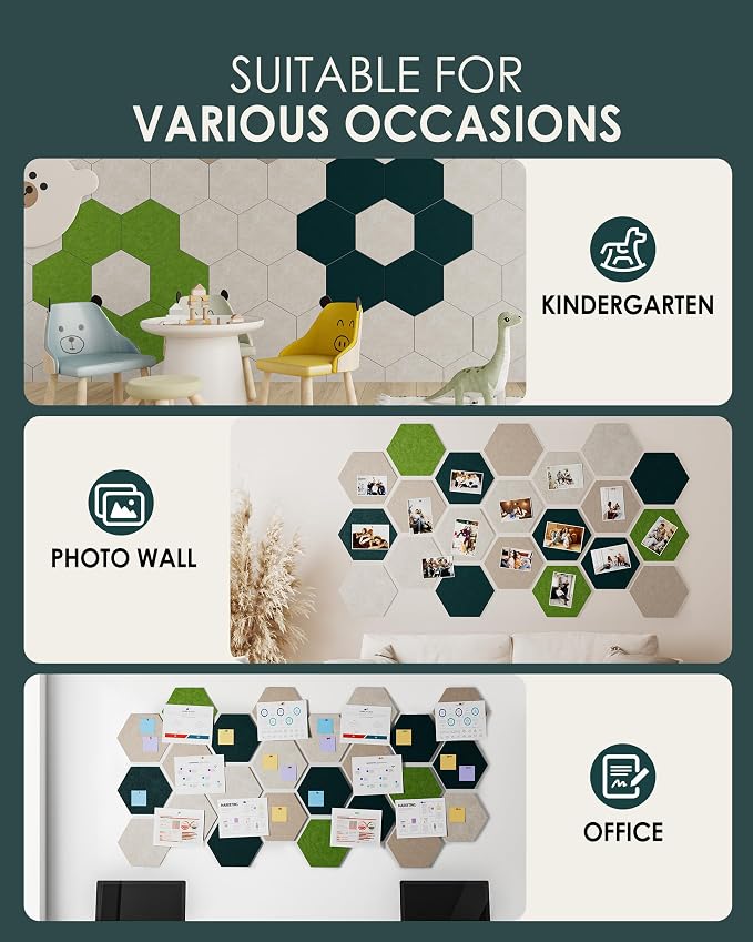 MaxGear Hexagon Bulletin Board, 8Pcs Wall Panels Office Decor Gradual Green | Large Cork Boards For Walls Alternative, Hexagon Felt Wall Tiles Vision Board Pictrure Room Wall Decor With Push Pins