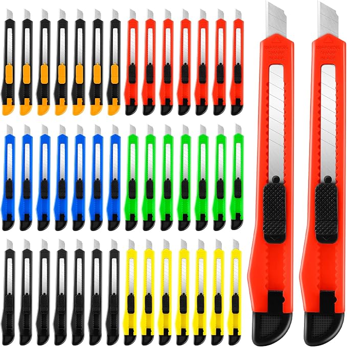 42 Pack Box Cutter Retractable, 9mm Razor Knife, Utility Knife | Snap-off blades, exacto knife and box opener for boxes, cartons, cardboard, paper, vinyl and rope for home, office and school