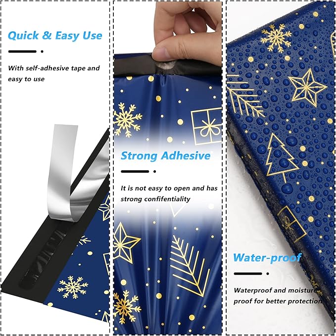 Christmas Poly Mailer 14.5x19 Inch 50 Pcs, Waterproof and Tear-Resistant Shipping Bags for Clothing, Strong Mailing Bags with Self-Seal, Cute Packaging Bags for Small Business - Starrysky