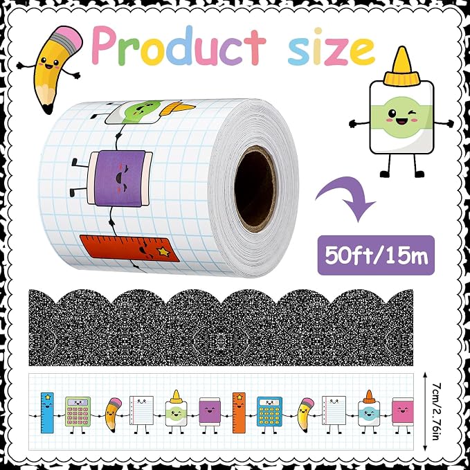 Gilprop 100ft Back to School Bulletin Board Border Composition School Theme | Classroom Decoration, Scalloped Trim, Preschool Kindergarten Office Teacher Suppy, Party Wall Decor