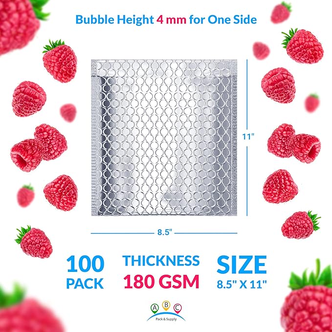 ABC PACK & SUPPLY Thermal Bubble Mailer, 8.5 x 11 Inch Metallic Foil Insulated Envelopes, 100 Pack Self Seal Waterproof Shipping Mailers