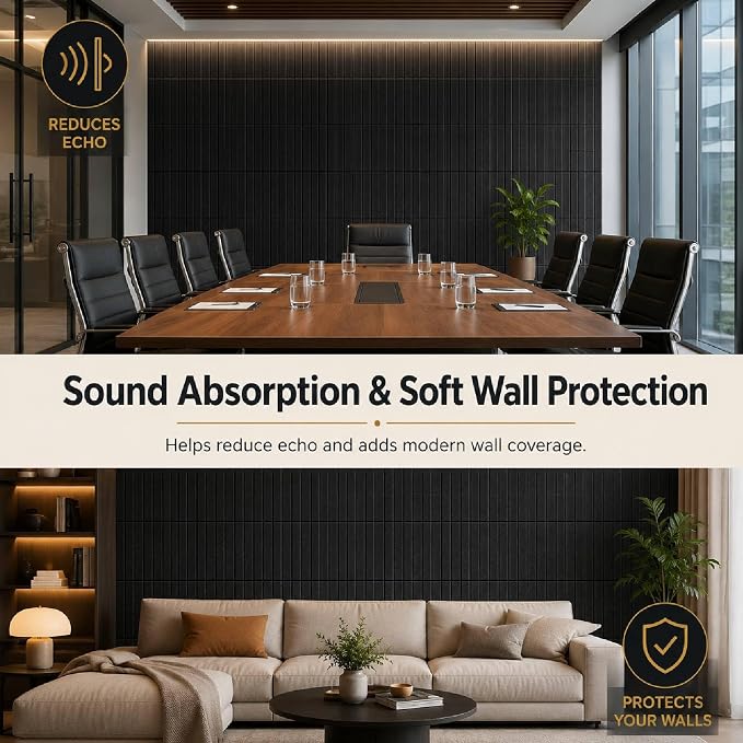48"x48" Large Felt Bulletin Board Tiles for Wall, 16 Pack, Black | with Pushpins & Adhesive Tabs, No-Drill Installation, for Home or Office Wall Decoration and Protection, Freely DIY Projects