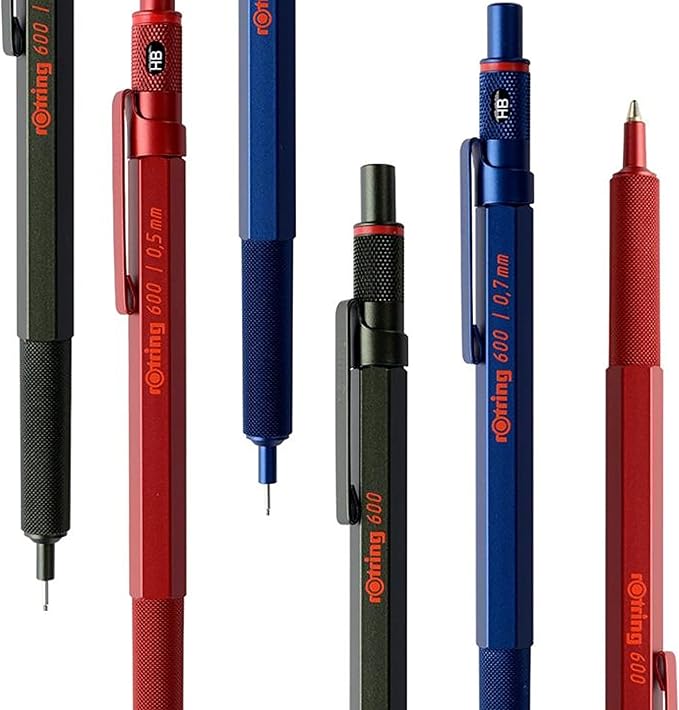 rOtring 600 Ballpoint Pen, Medium Point, Black Ink, Black Barrel, Refillable, 1 Count - Smooth Writing, Style, Comfort, Non-Slip Grip