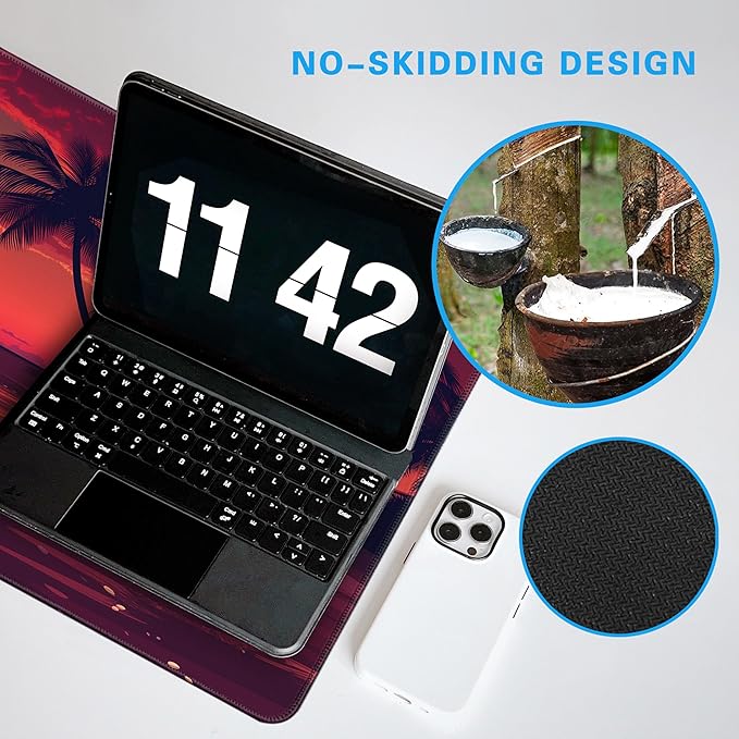 Sunset Beach Mouse pad with Tropical Ocean Landscape and Non-Slip Rubber Base Design for Personalized Office Desktop Decoration Accessories 31.5 x 11.8 in