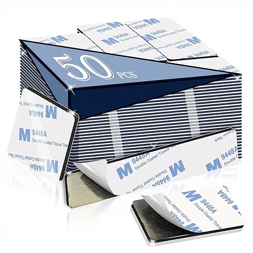 Super Sticky Double Sided Adhesive Pads,3mm Foam 50Pcs, Strong Double-sdied Sticky Foam Tape,2 Sided Way Black Rectangle 3.36" ,Removable Double-sided Mounting Tape ,Heavy Duty Sticky Pads for Walls