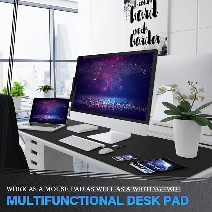 K KNODEL Extra Large Desk Mat, Leather Mouse Pad (47.2"x23.6", Black) | Desk Pad, Keyboard Pad, Computer and Laptop Mat, Desktop Protector and Cover, Writing Pad and Blotter for Home Office