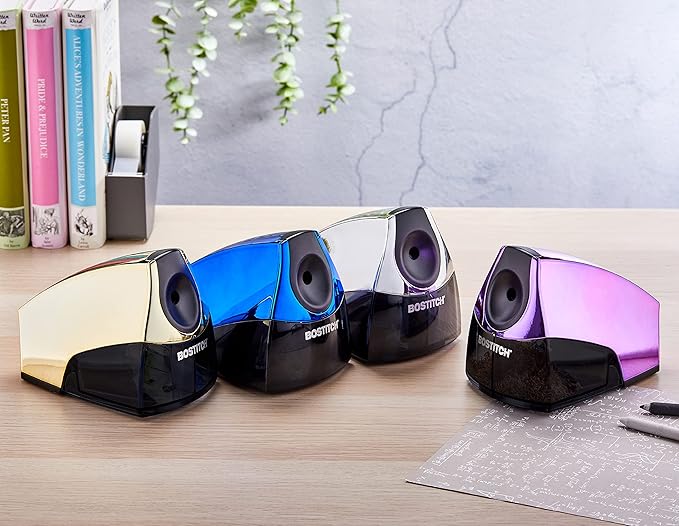 Bostitch Office Electric Pencil Sharpener, Heavy Duty Powerful Stall-Free Motor, High Capacity Shavings Tray, Metallic Purple