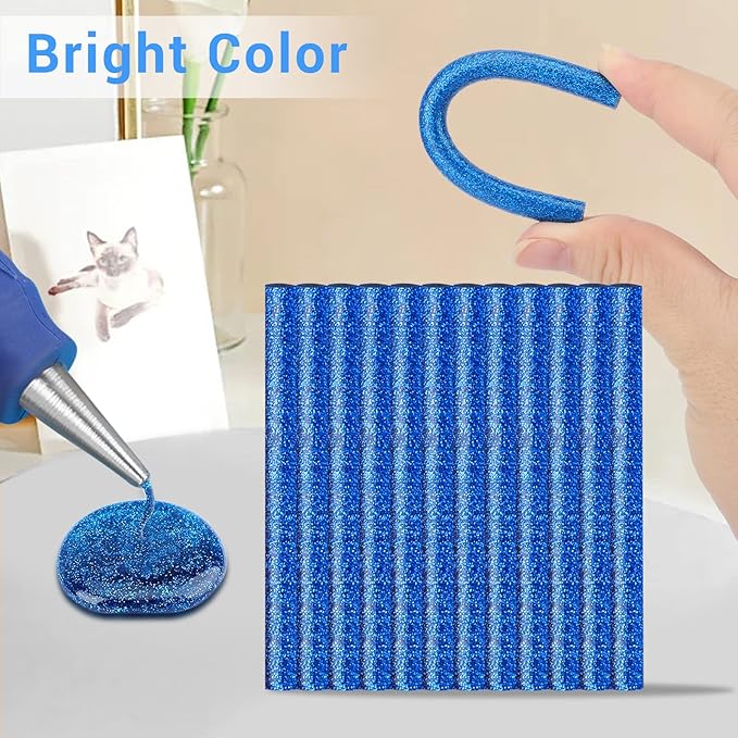 Manarty Glitter Sapphire Blue Hot Glue Stick, 48 PCS 0.27" Dia x 4" Long Mini Hot Melt Glue Sticks Colored, Adhesive EVA Glue Sticks for Sealing Repairing Stamp DIY Art Handmade Car Craft Decoration