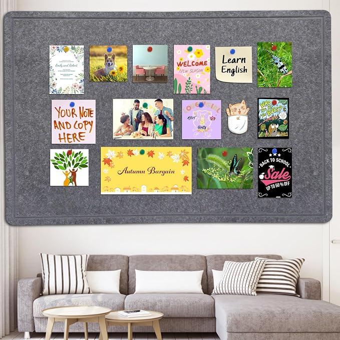 Large Bulletin Board 72" x 48" Felt Cork Board - Decor Pin Board, Dark Gray | Cork Board Alternative for Wall, Foldable Self-Adhesive Vision Board Prayer Board with Pushpins for Home Office Classroom