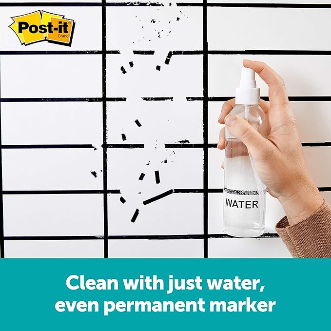 Post-it Easy Erase Permanent Marker Whiteboard Surface, Permanent Marker Wipes Away with Water, 4 ft x 3 ft, White Dry Erase Whiteboard Film (EE4x3)