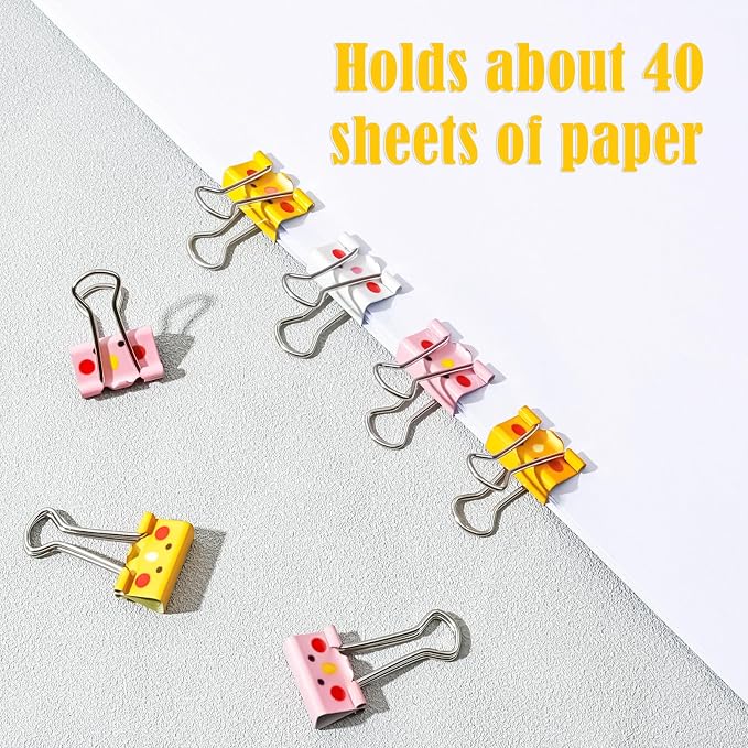 32Pcs Cute Binder Clips, 3/4 Inch (19 mm) Small Binder Clips | Colored Paper Clip, Paper Clamps for School Teachers Office Supplies (Light Yellow, Dark Yellow, Pink, White)