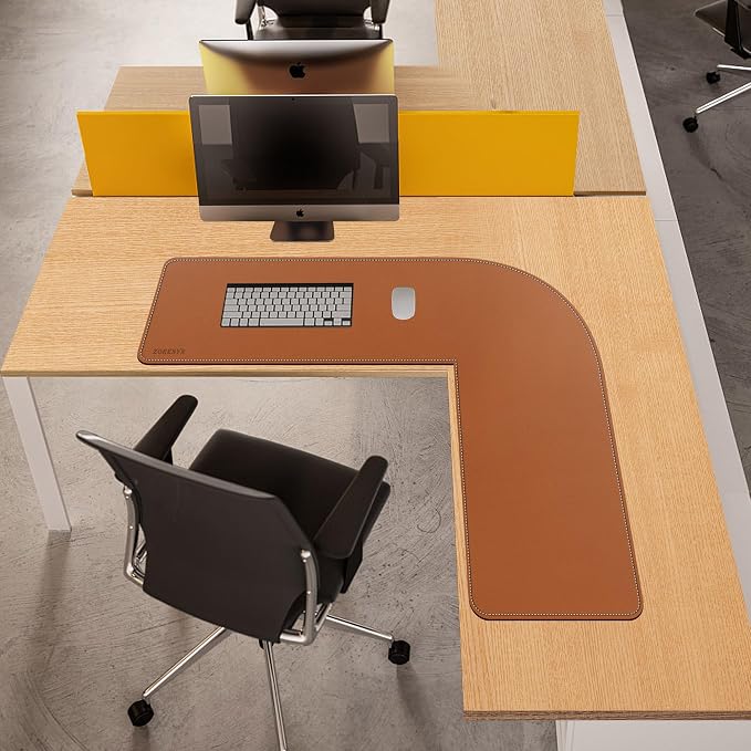 ZORESYN L Shaped Desk Mat 39.4"(L) x 39.4"(S) x 13"(W), Computer Corner Desk Pad, Large Waterproof PU Leather Mouse pad for Corner Desk, Writing Desk Pad Protector - Light Brown