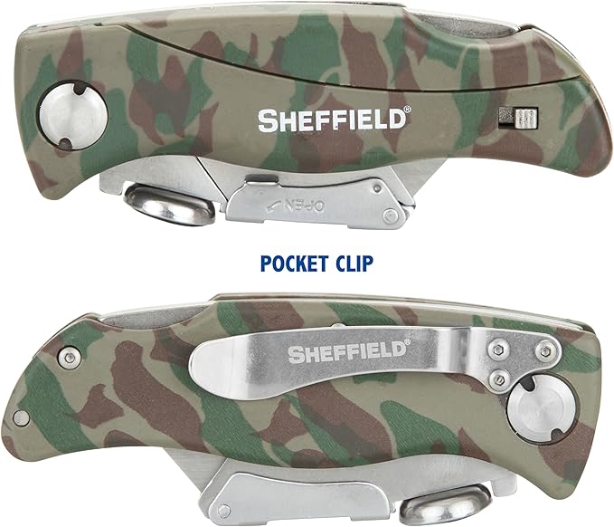 Sheffield Folding Utility Knife, Accepts Standard Utility Knife Blades, Box Cutter, Razor Blades Included, For Home, Office, Trades, and Warehouse