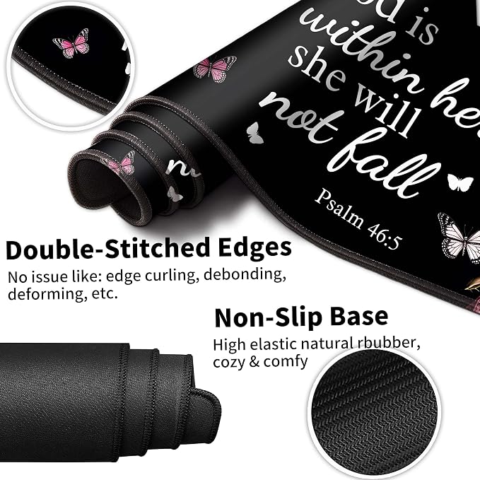 Extended Large Gaming Mouse Pad with Coaster - 35.4 x 15.7 Full Desk Mousepad - Stitched Edges - Ultimate Gaming Desk Mat - Bible Flowers