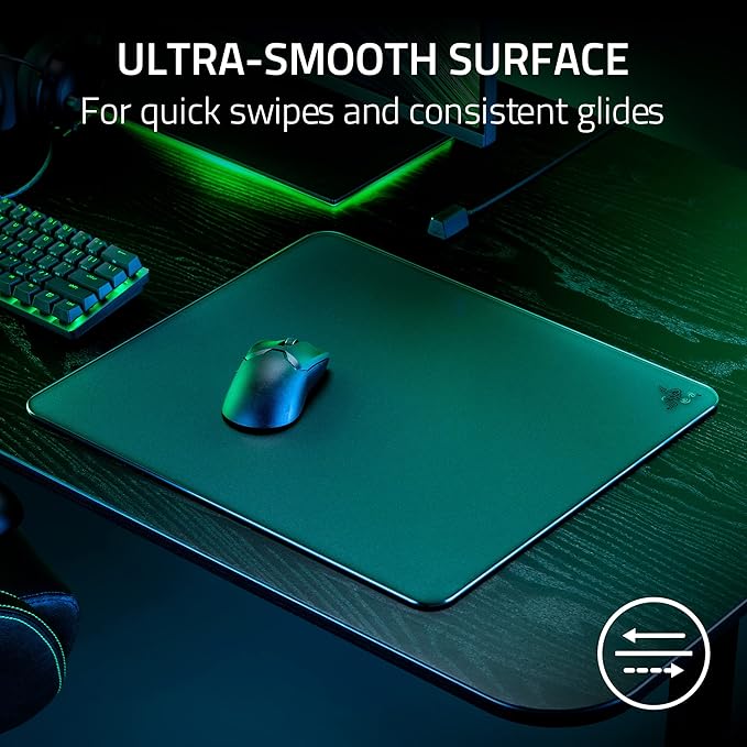 Razer Atlas Tempered Glass Gaming Mouse Mat: Ultra-Smooth Micro-Etched Surface - Dirt and Scratch-Resistant - Anti-Slip Base - Quiet Mouse Movements - Black (Renewed)