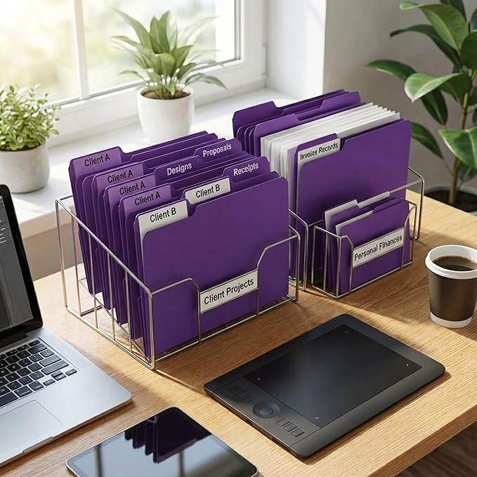 100 Packs Purple File Folder,1/3-Cut Tabs,Manilla File Folders Letter Size,8.5x11 Paper File Folders for Office Filing,School Projects and Home,Organizer Documents