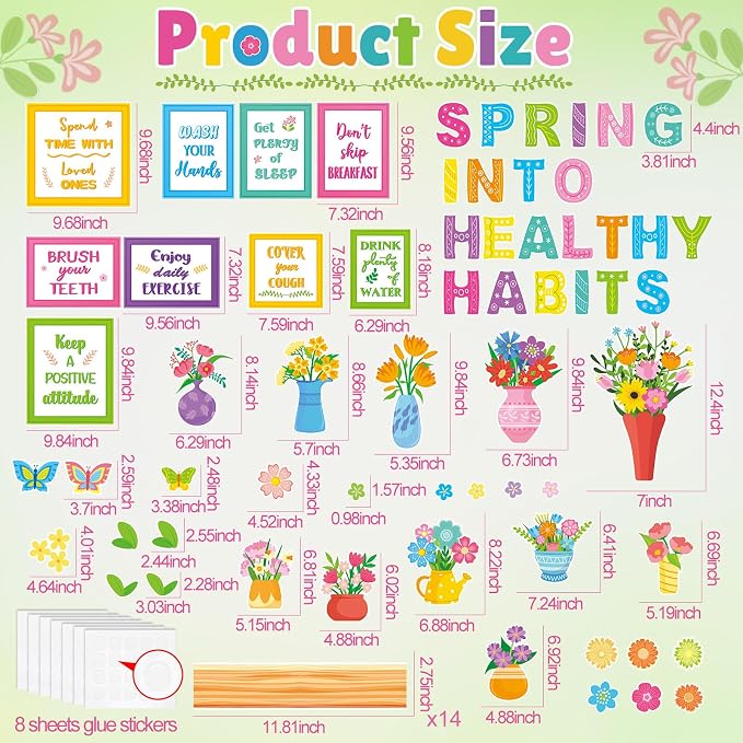 Qilery Spring Healthy Habits Bulletin Board Set Classroom Decorations | Motivational Nutrition Paper Cutouts for Teacher Elementary School Nurse Office Educational Positive Wall Decor for Library
