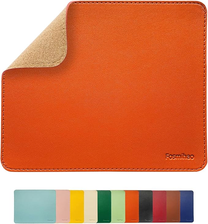 Leather Double Side Mouse Pad With Stitched Edge - Waterproof Ultra Thin for Computers, Laptop, Office & Home, 10.2 x 8.3 Inch, 1 Pack (Orange)