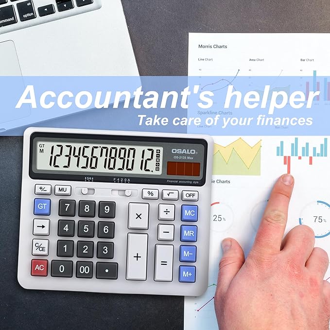 Pendancy 2 Pack Desk Calculators, 12-Digit Large Display, Big Buttons | Desktop Calculator & Adding Machine Set for Accounting, 5-Inch LCD, Dual Power, 30° Tilt, GT/MU, Rounding & Decimal Modes