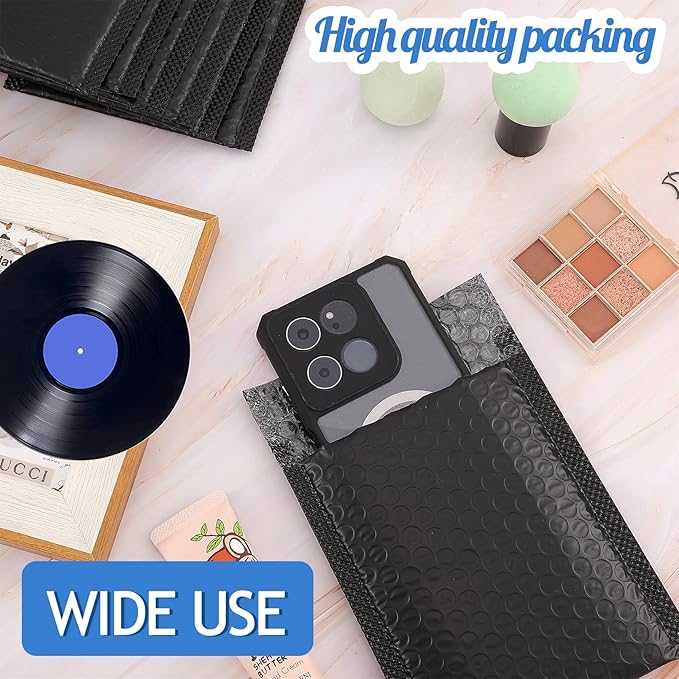 50 Pcs Black Bubble Mailers, Poly Padded Envelopes, Waterproof Self Seal Adhesive Shipping Bags, Bubble Envelopes for Mailing Shipping Packing Small Business